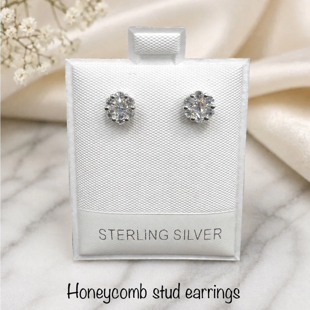925 Sterling Silver 0.40CTW MOISSANITE Honeycomb Stud Earrings
